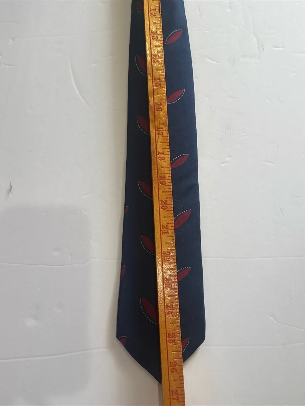 Fendi Navy Silk Tie with Red Leaf Motif